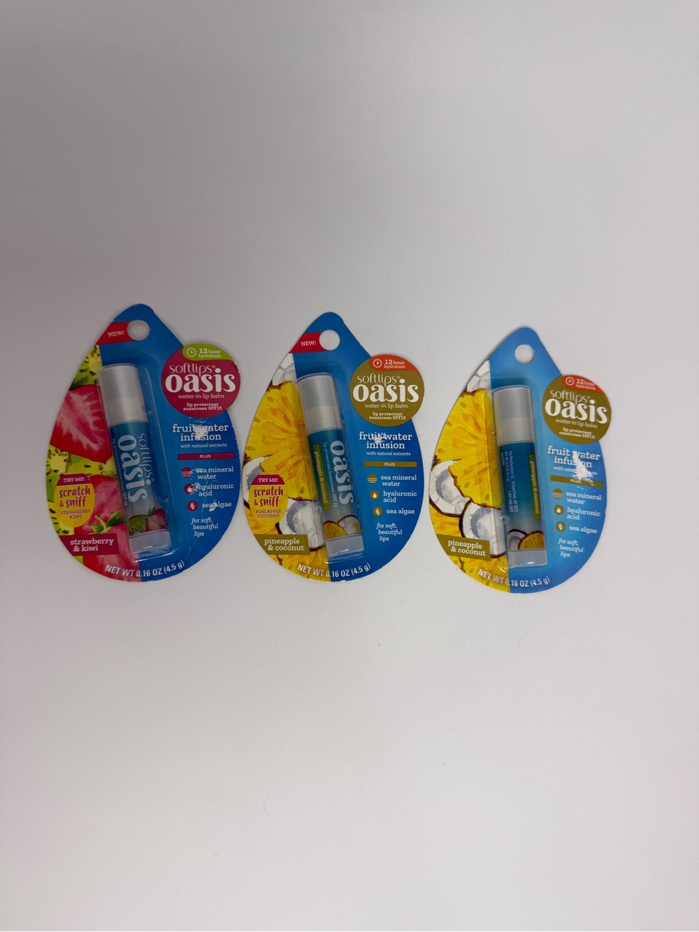 3x Softlips OASIS Fruit Water Infusion Water In Lip Balm Strawberry & Pineapple